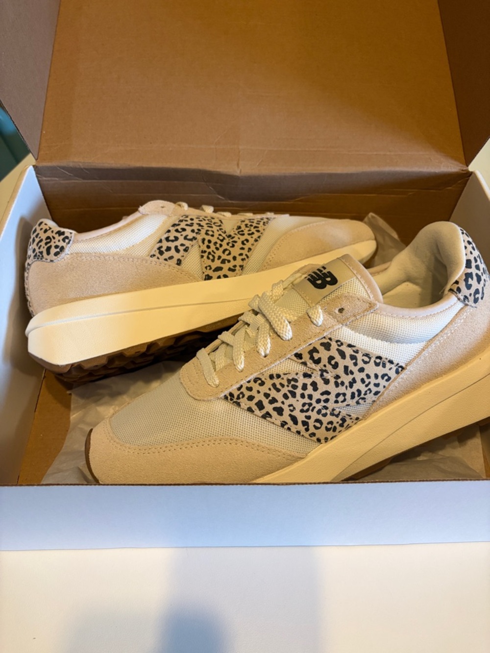 New Balance Women's Cream Sneakers with Leopard Print